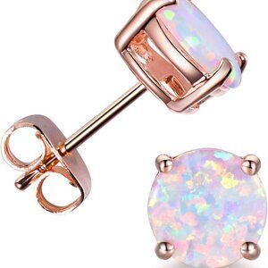 Multi Colors Fire Opal Stud Earrings 8mm Birthstone Jewelry for Women